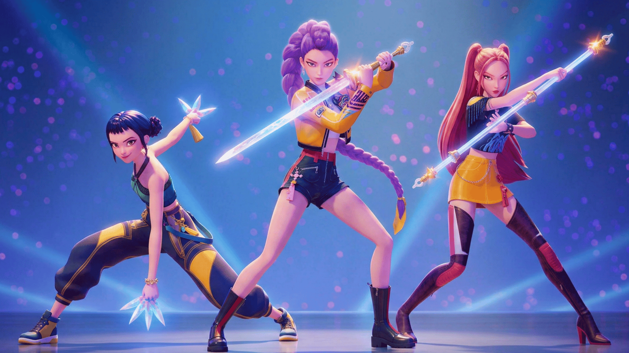 Animated K-pop girl group Huntrix from the Netflix film KPop Demon Hunters.