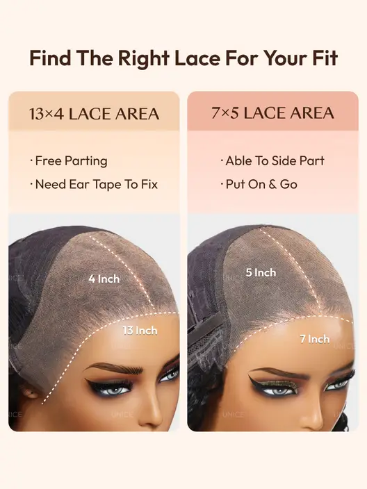 Comparison of two lace frontal wigs on mannequins showing different lace area sizes