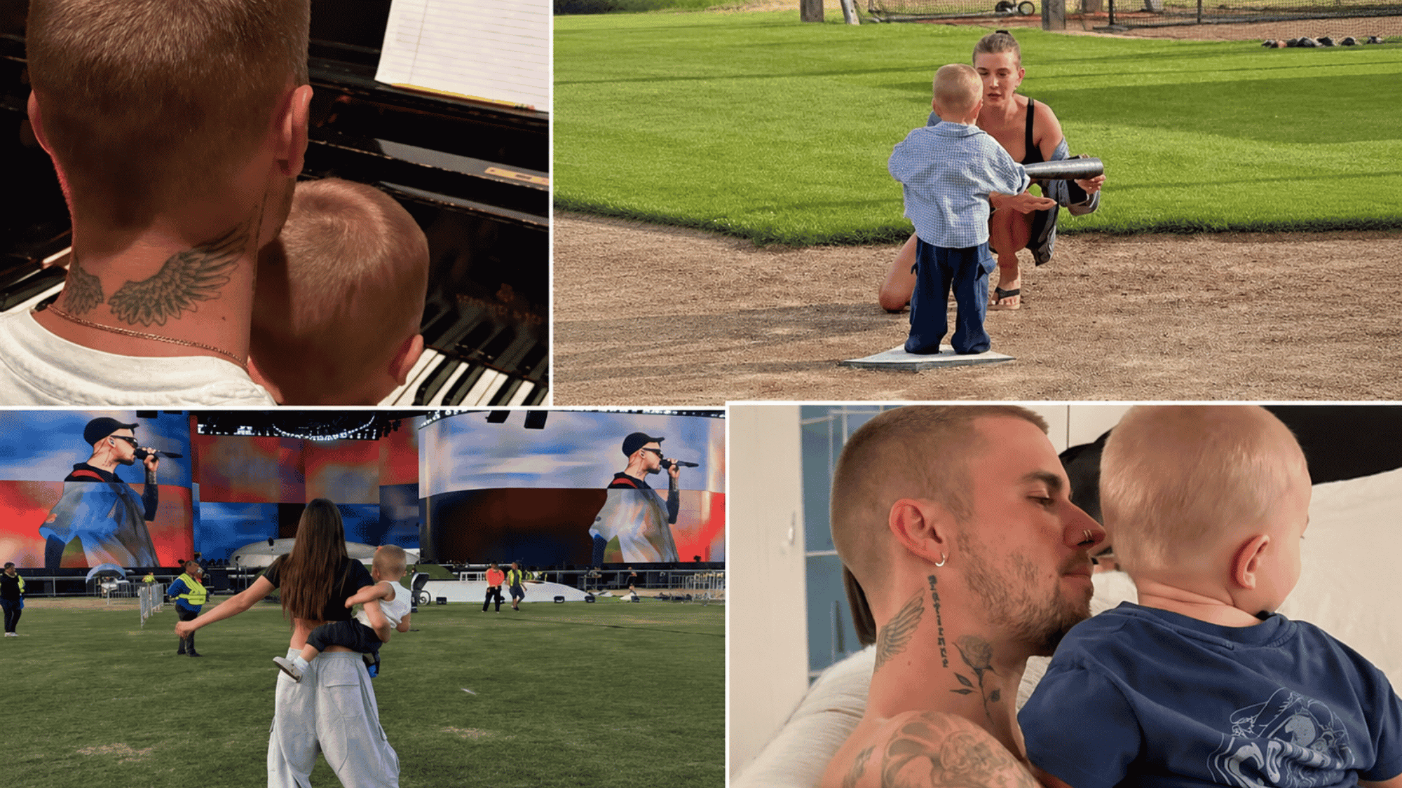Jack Blues Bieber family photo collage with indoor and outdoor moments