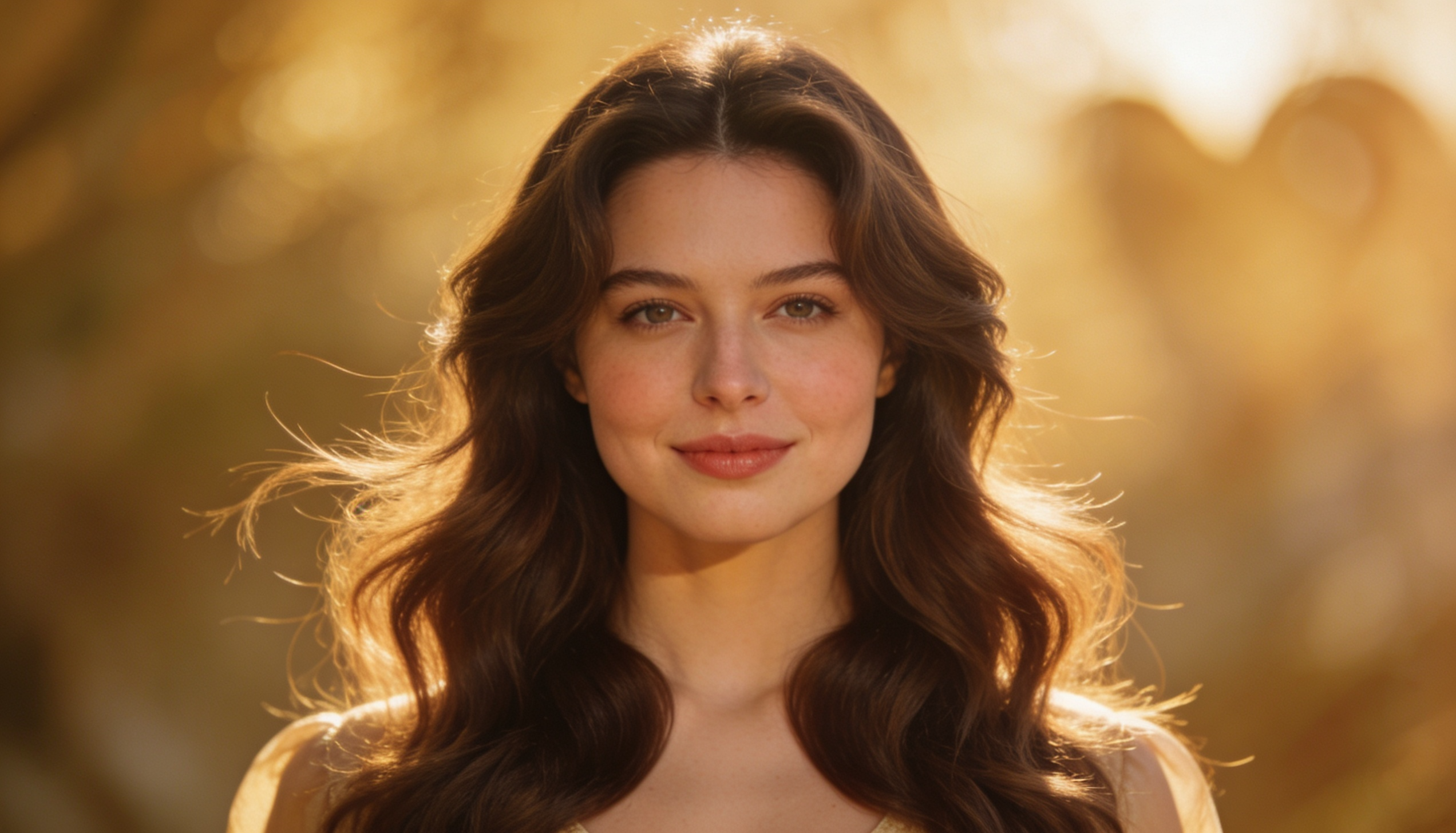 Woman with a heart-shaped face and long layered hair with added volume below the cheeks.