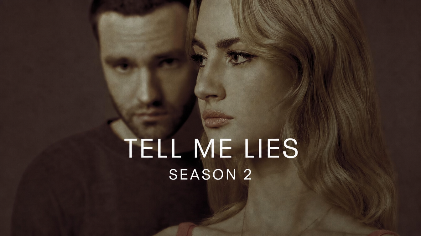 Lucy Albright and Stephen DeMarco in Tell Me Lies Season 2 promotional poster.