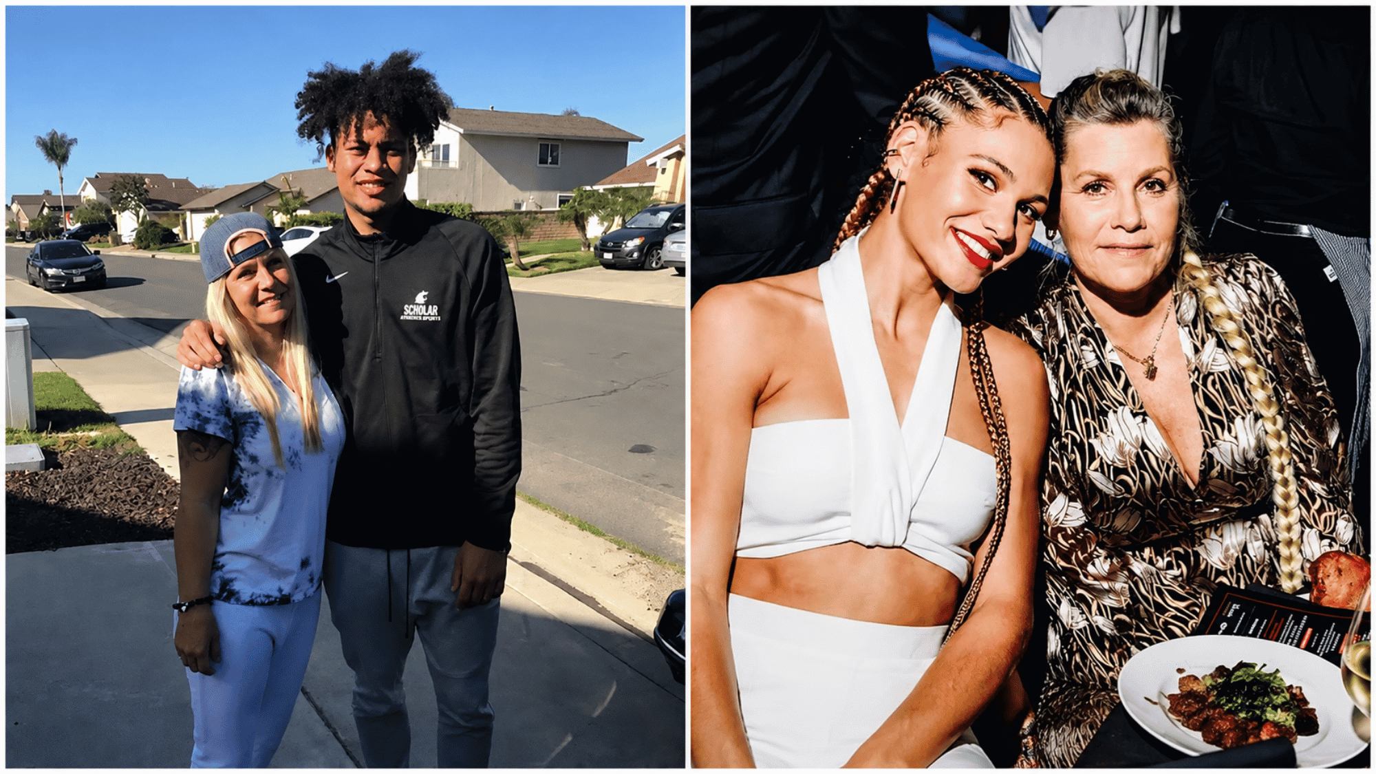 Collage of a woman with a young man and two women posing at separate events