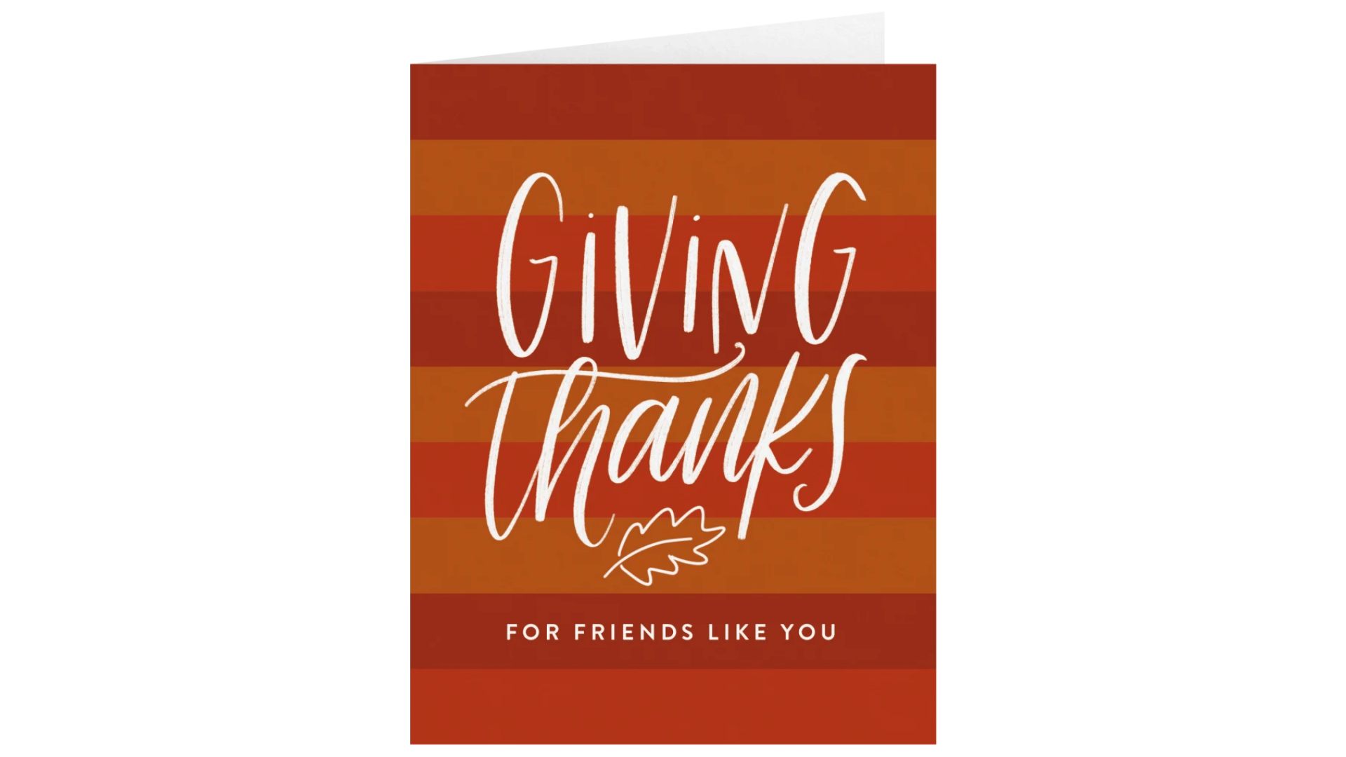 orange friends giving dinner invitation with white text giving thanks and a subtle leaf in the background
