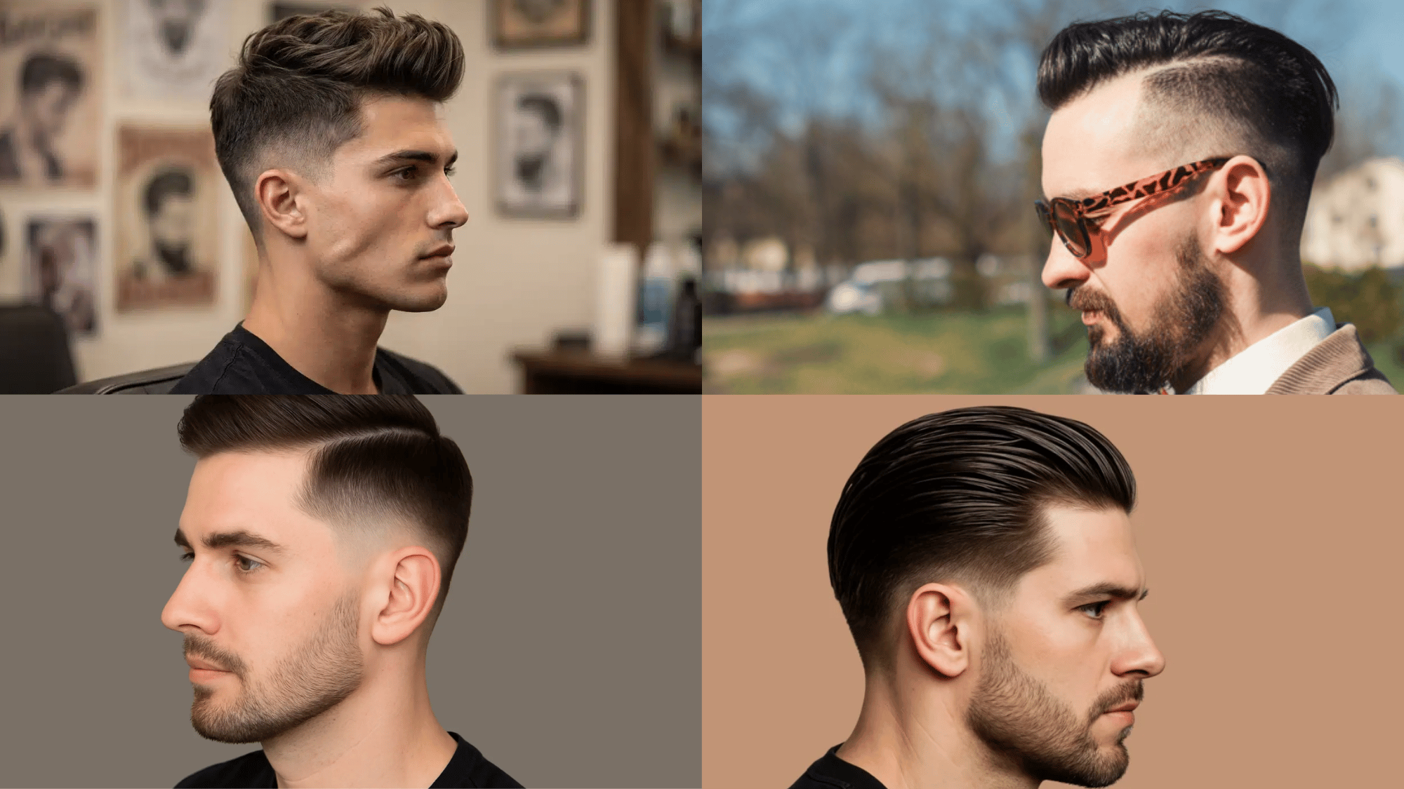 collection of modern mohawk hairstyles featuring fades, pompadours, slick backs, and textured looks for men