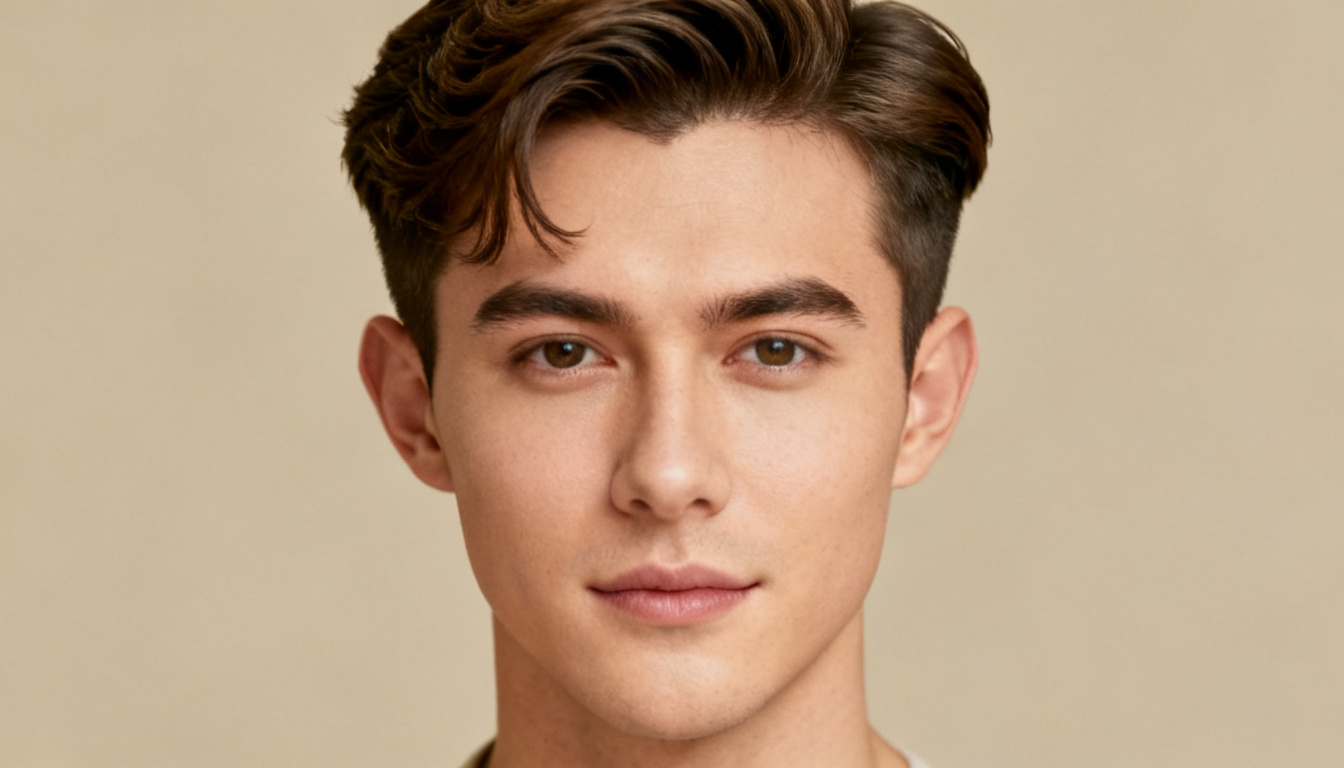 Man with short-to-medium textured side-part hairstyle, clean and polished with natural movement and balanced structure.