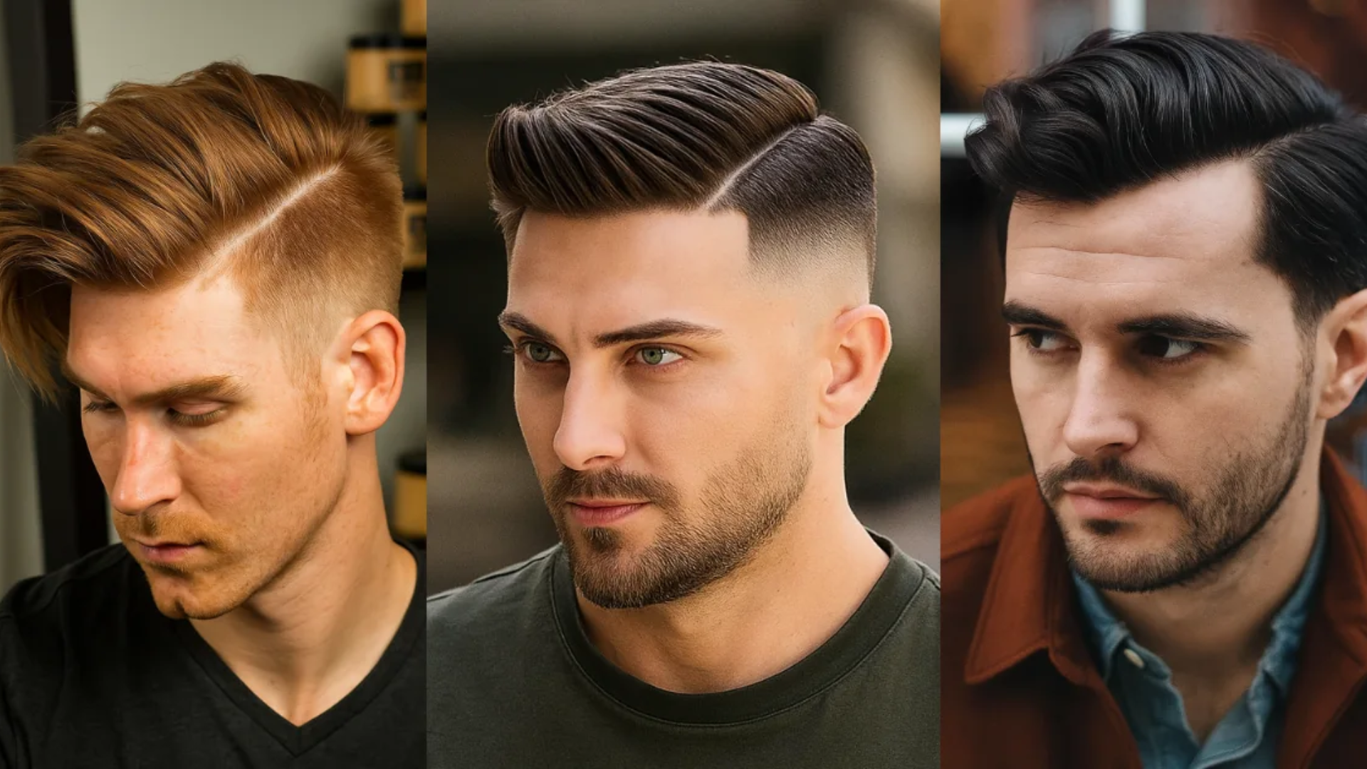 collage of men with side part haircut