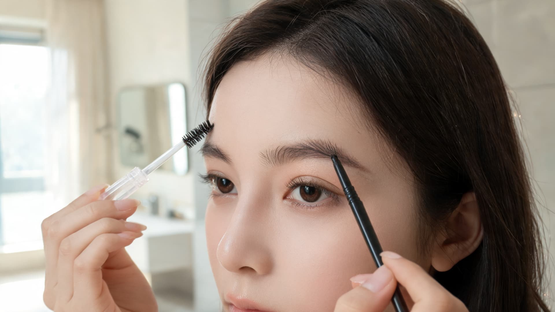 woman tapping concealer under the eyes around the nose and on a small blemish