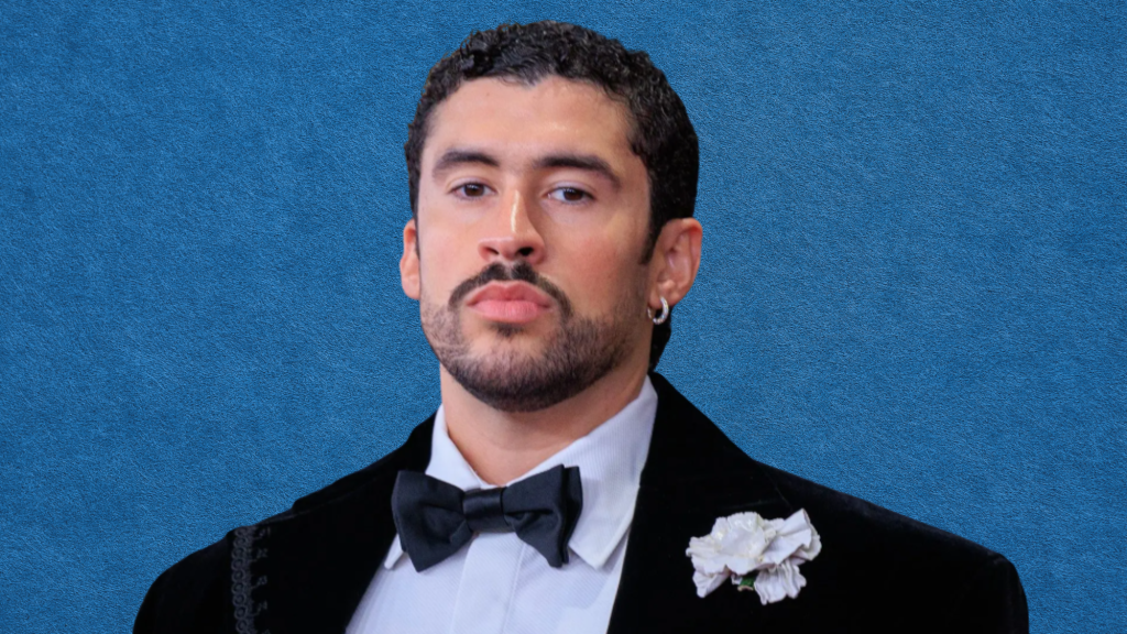 Bad Bunny portrait showing the singer in a simple studio-style setting.