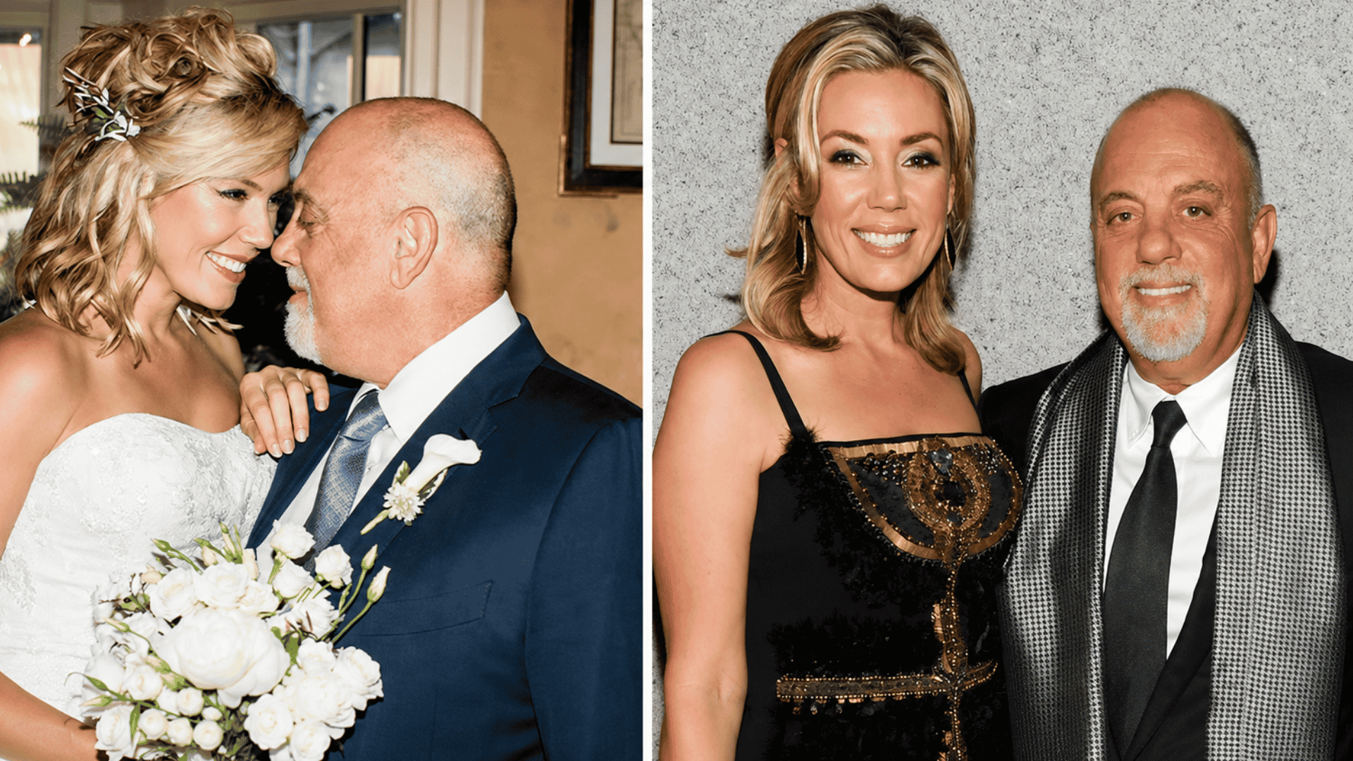 billy joel smiling with his wife in wedding and formal event photos