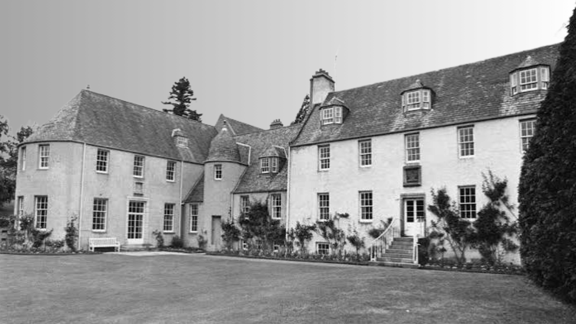 Birkhall residence with white walls and garden courtyard on the Balmoral estate