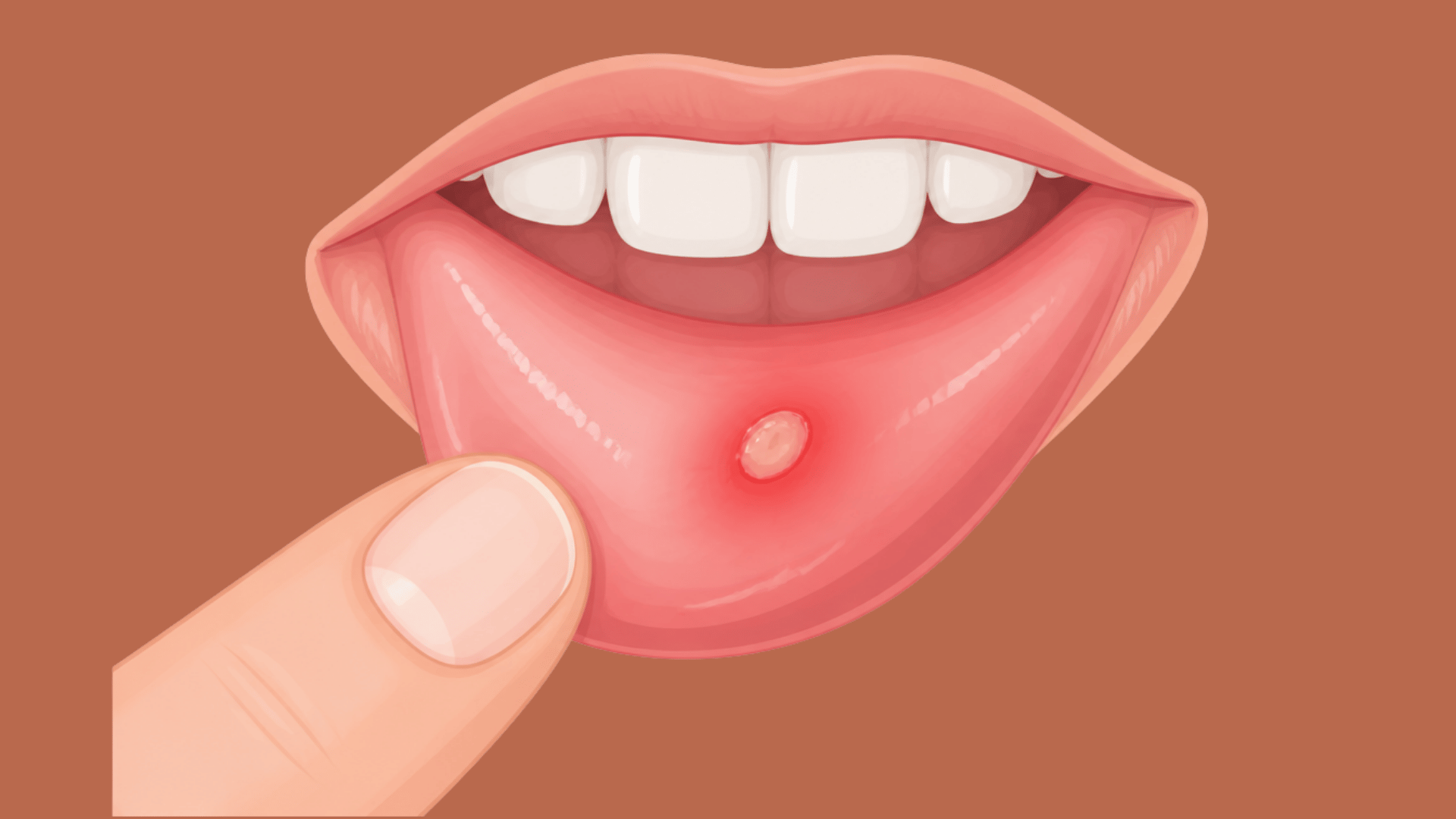 canker sore with a white center inside the lower lip