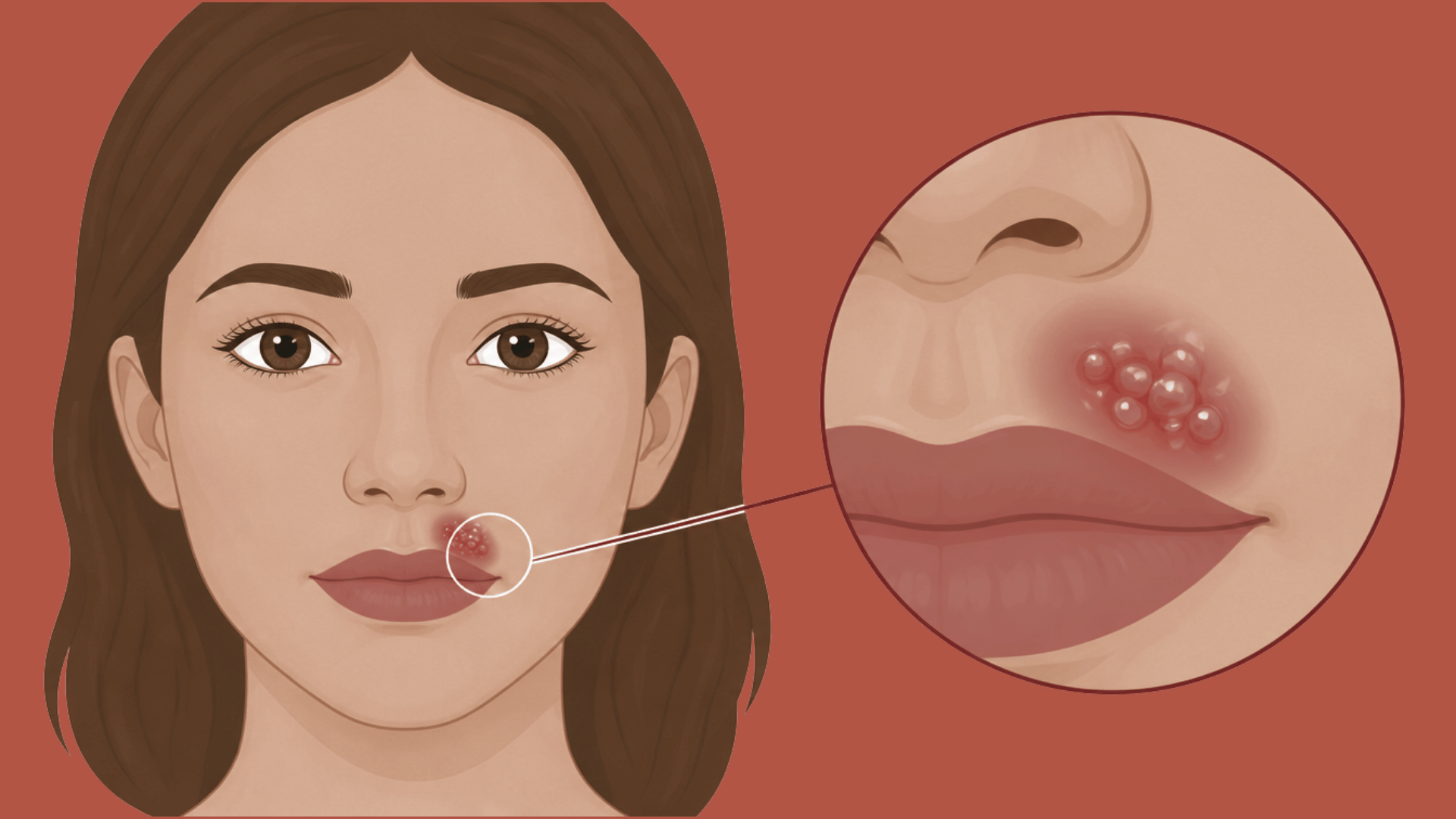 cold sore with clustered blisters on the upper lip