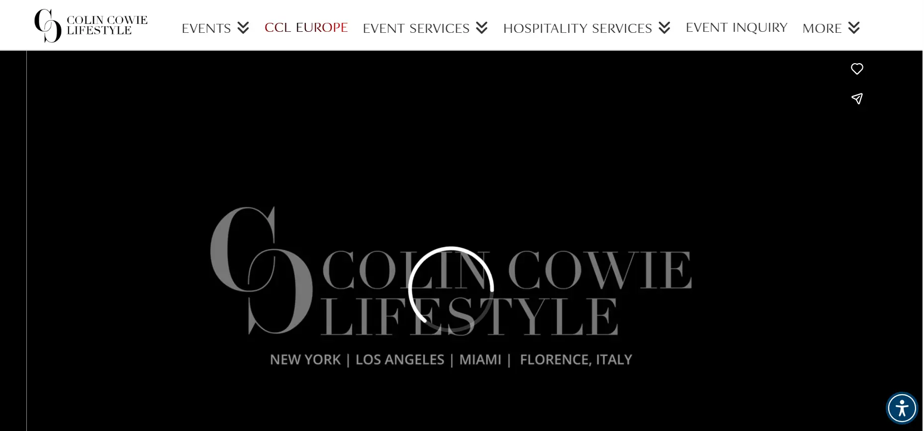Black background with Colin Cowie Lifestyle logo featuring multiple city names