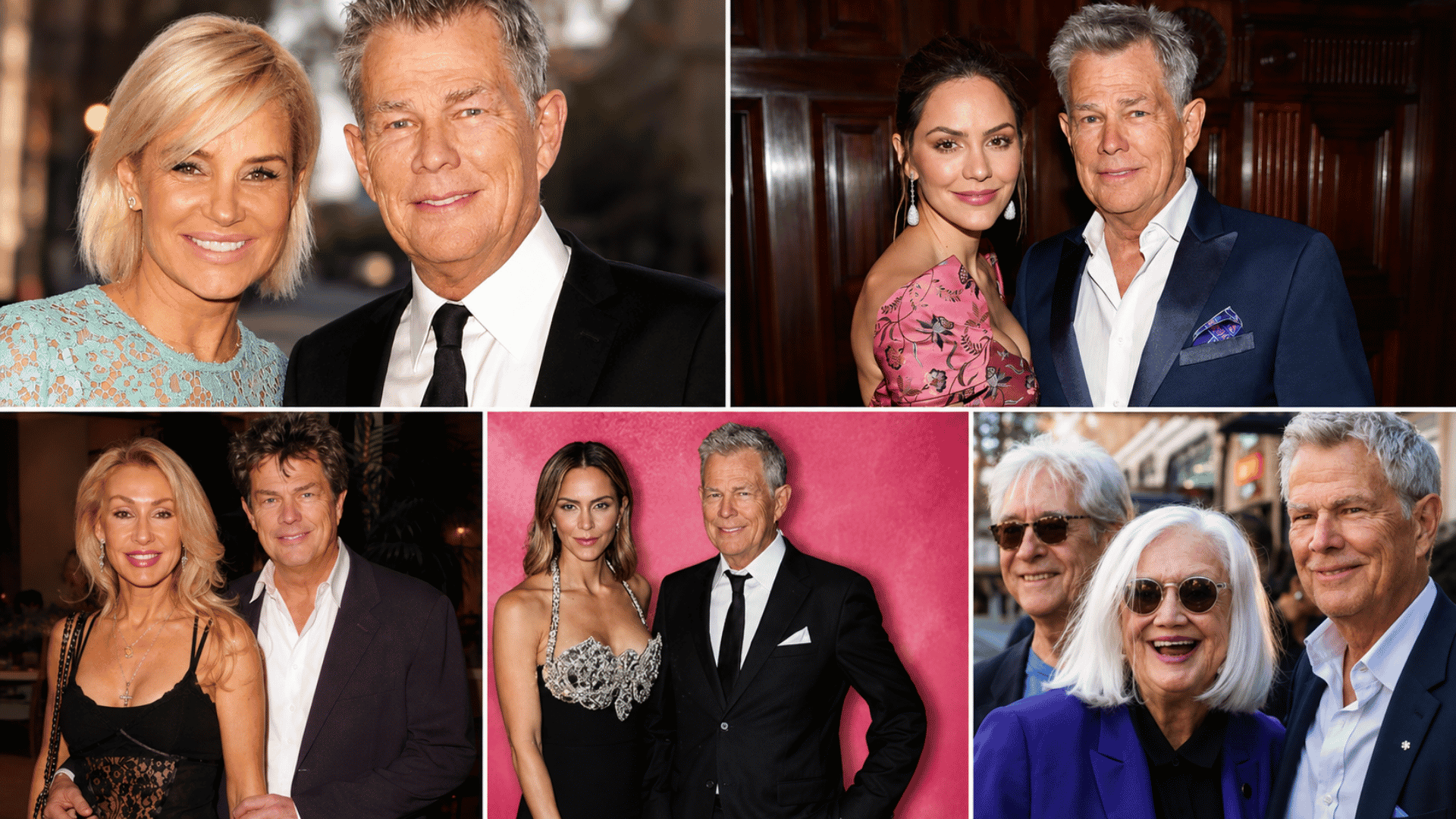 david foster pictured with several women in a five-photo collage from public events and appearances