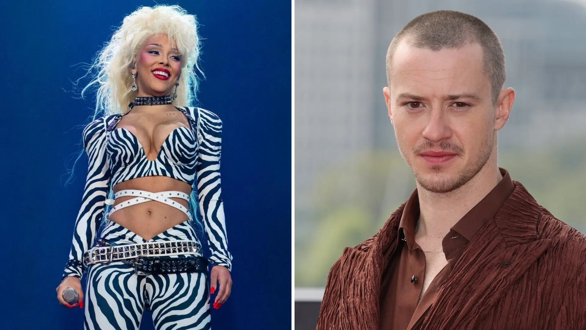 doja cat and joseph quinn pictured separately in stylish outfits at public events and promotional appearances