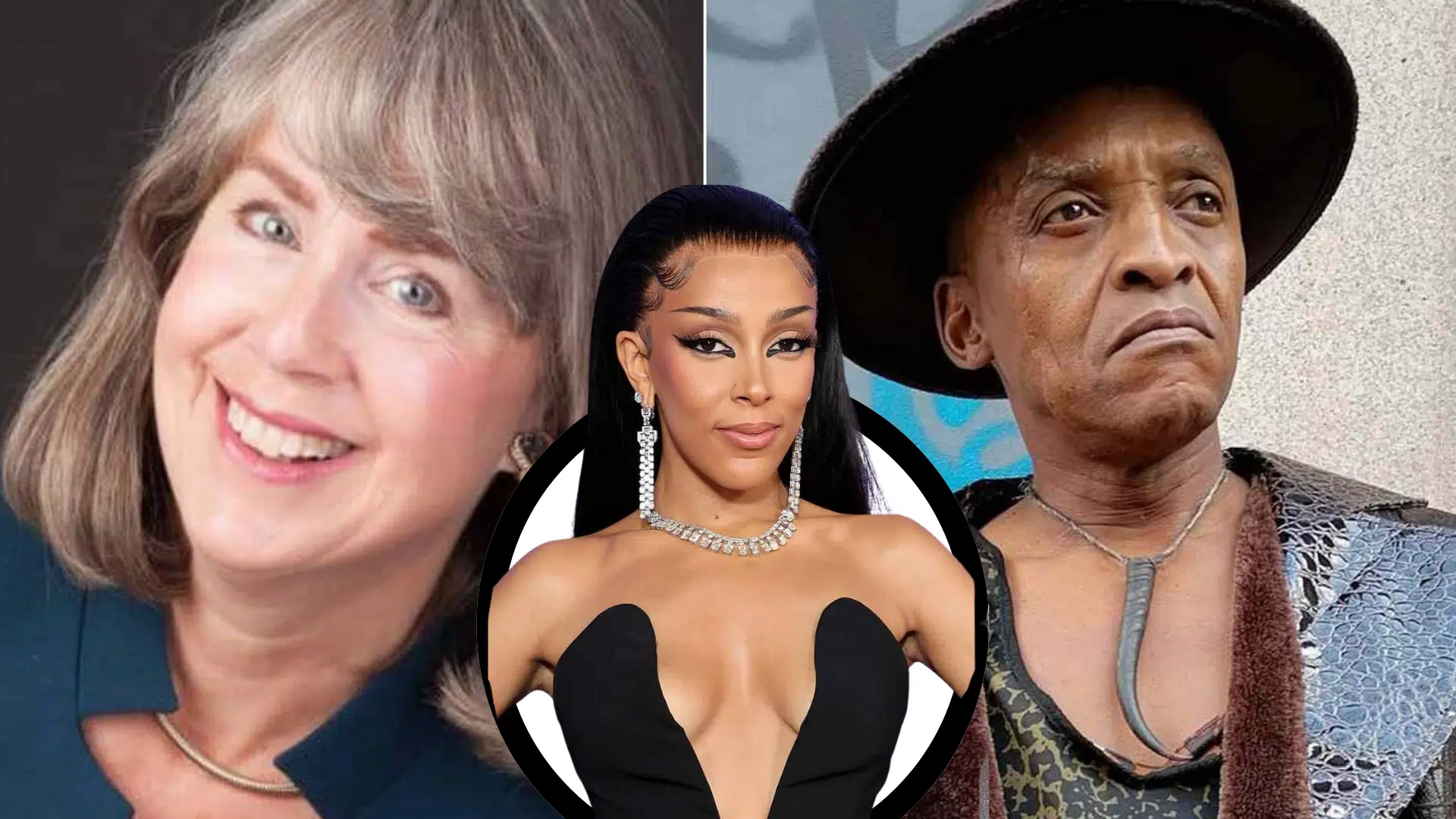 doja cat with her parents in a family collage featuring her mother on one side and father on the other