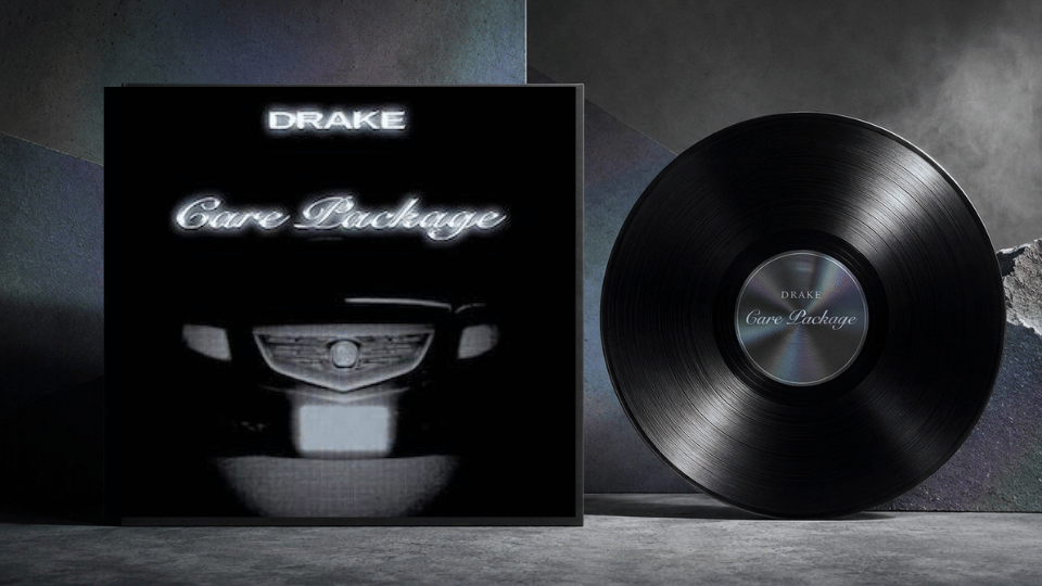 Drake’s Care Package album cover beside a black vinyl record