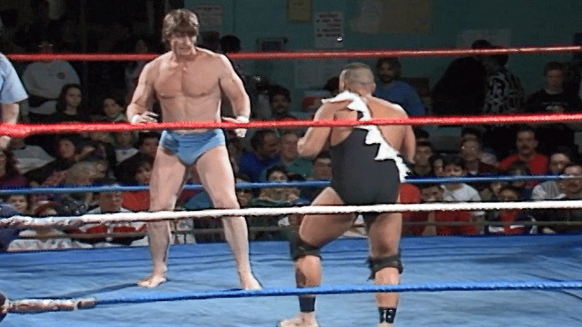 wrestler competing barefoot in the ring during a classic wcccw wrestling match
