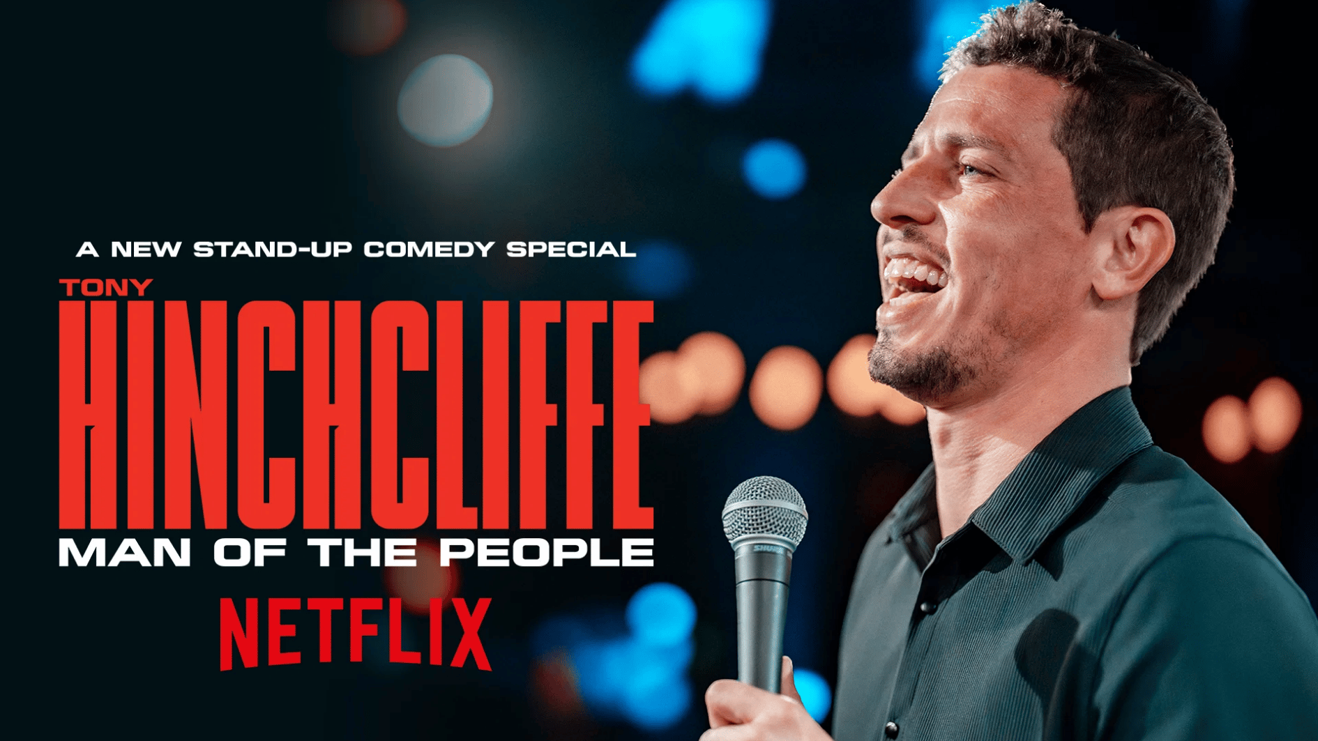 tony hinchcliffe holding a microphone in promotional artwork for his netflix comedy special man of the people