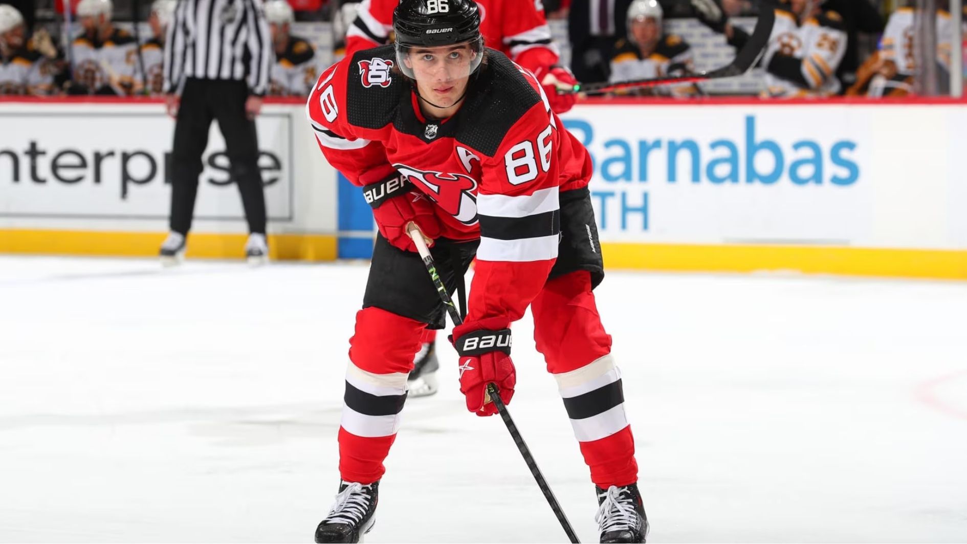 jack hughes in jersey playing in ring