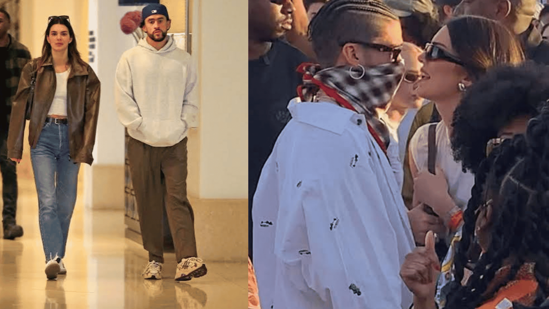 Bad Bunny and Kendall Jenner appearing together at public events during their reported relationship.