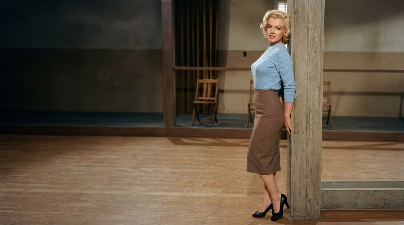 marilyn monroe in a high waisted pencil skirt and fitted blouse during a polished vintage daytime outing