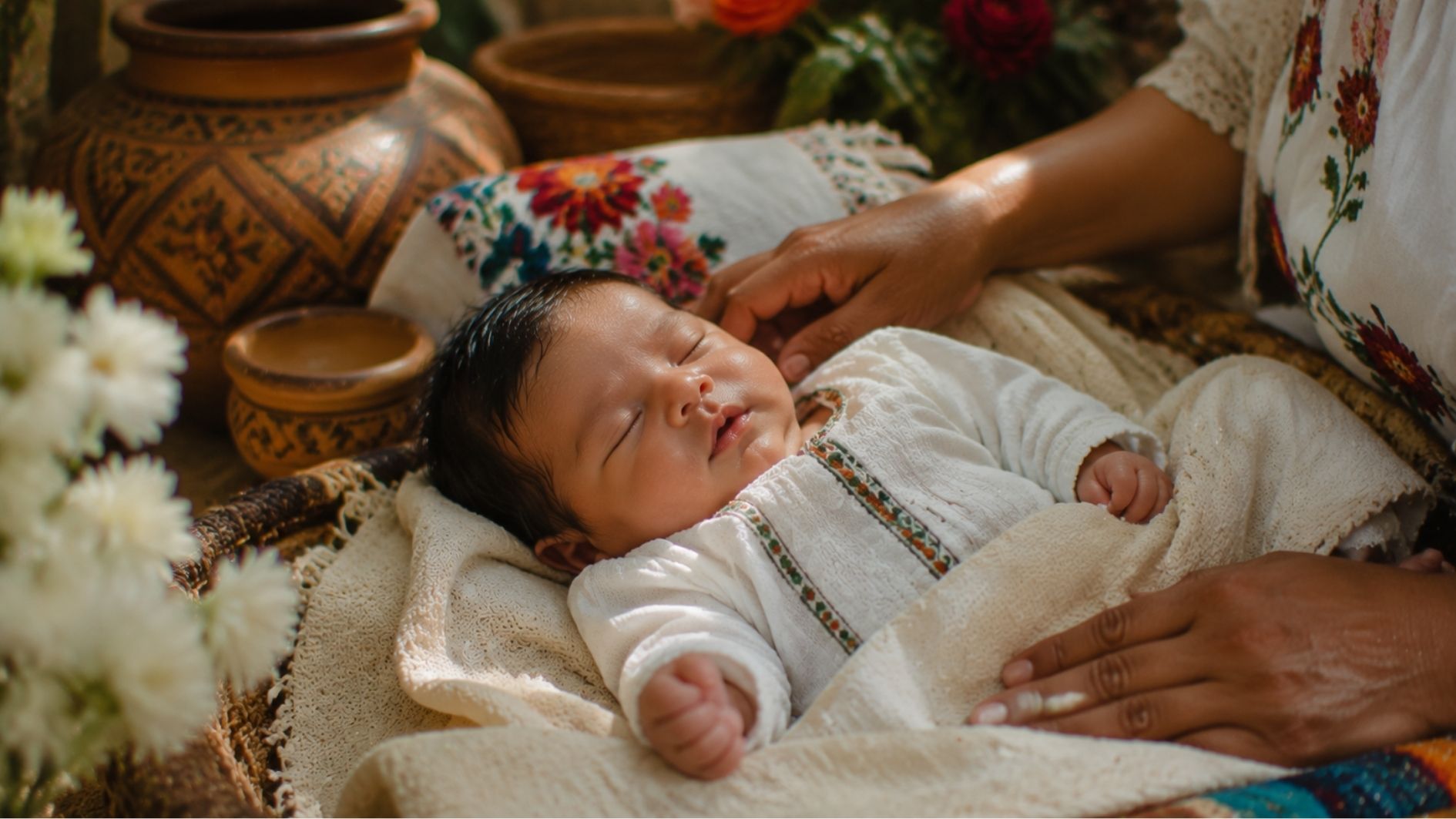 realistic newborn baby boy lying peacefully in a soft cream blanket during a warm family naming moment.