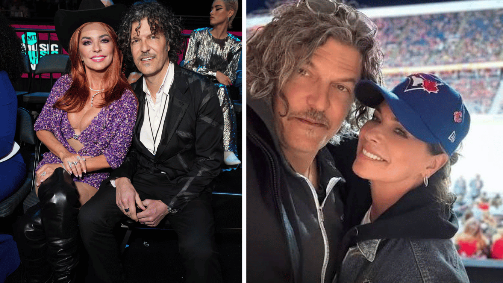 shania twain with her husband frédéric thiébaud posing together at a public event