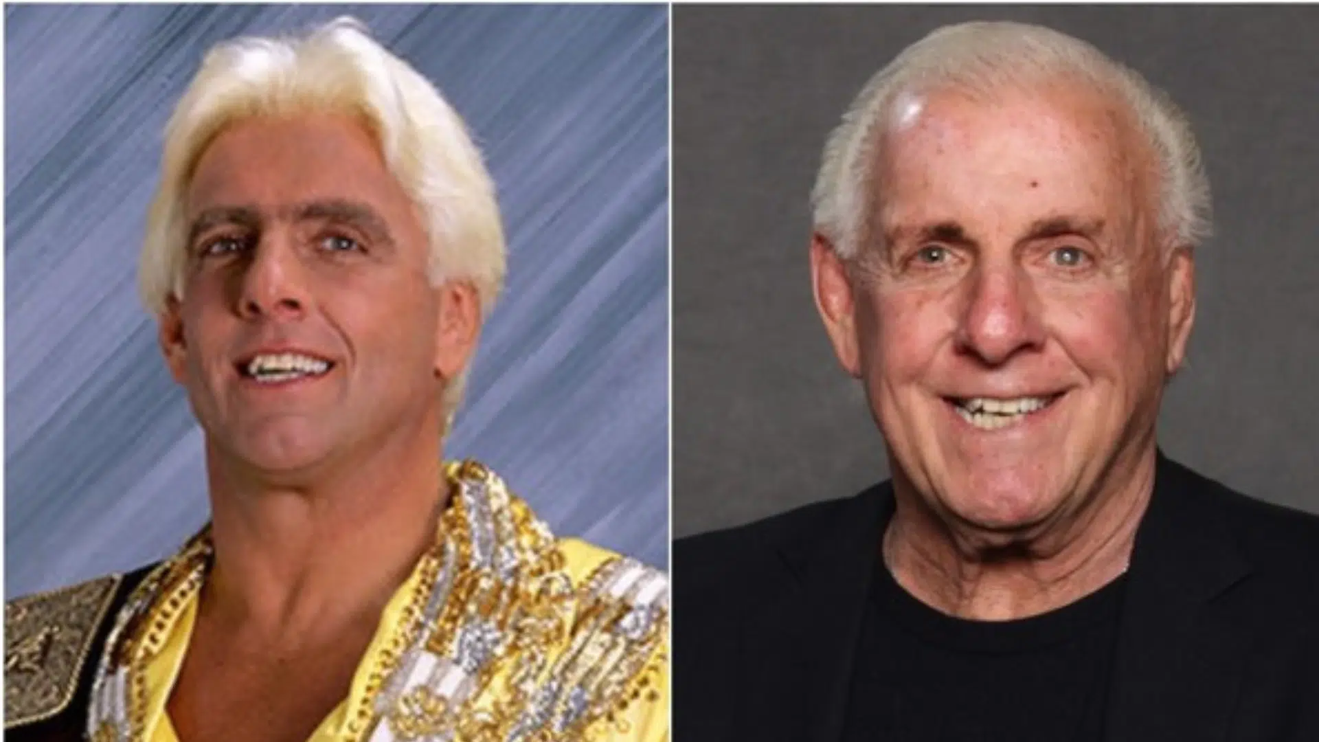 side by side portraits of a blond wrestler in younger and older age