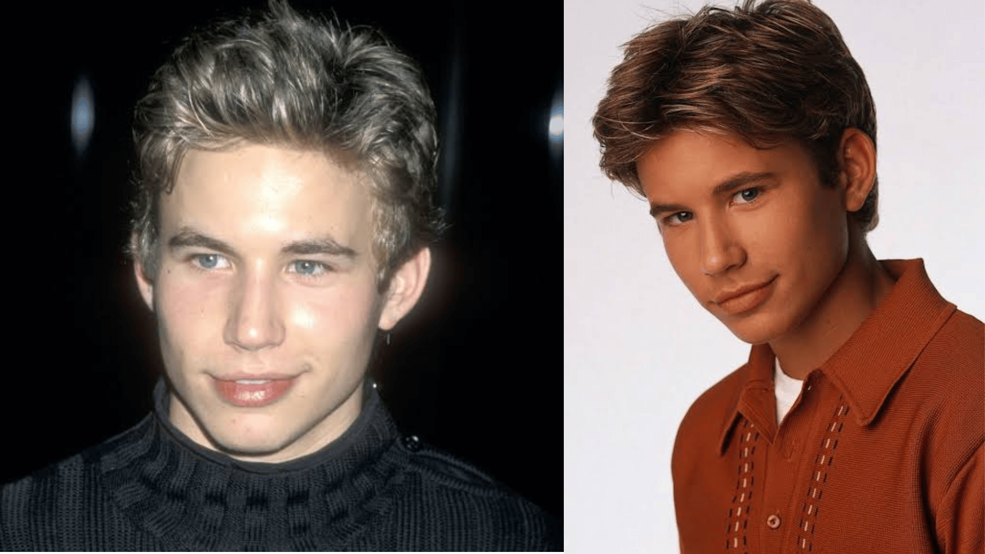 young Jonathan Taylor Thomas in two side-by-side studio and event portraits from the 1990s