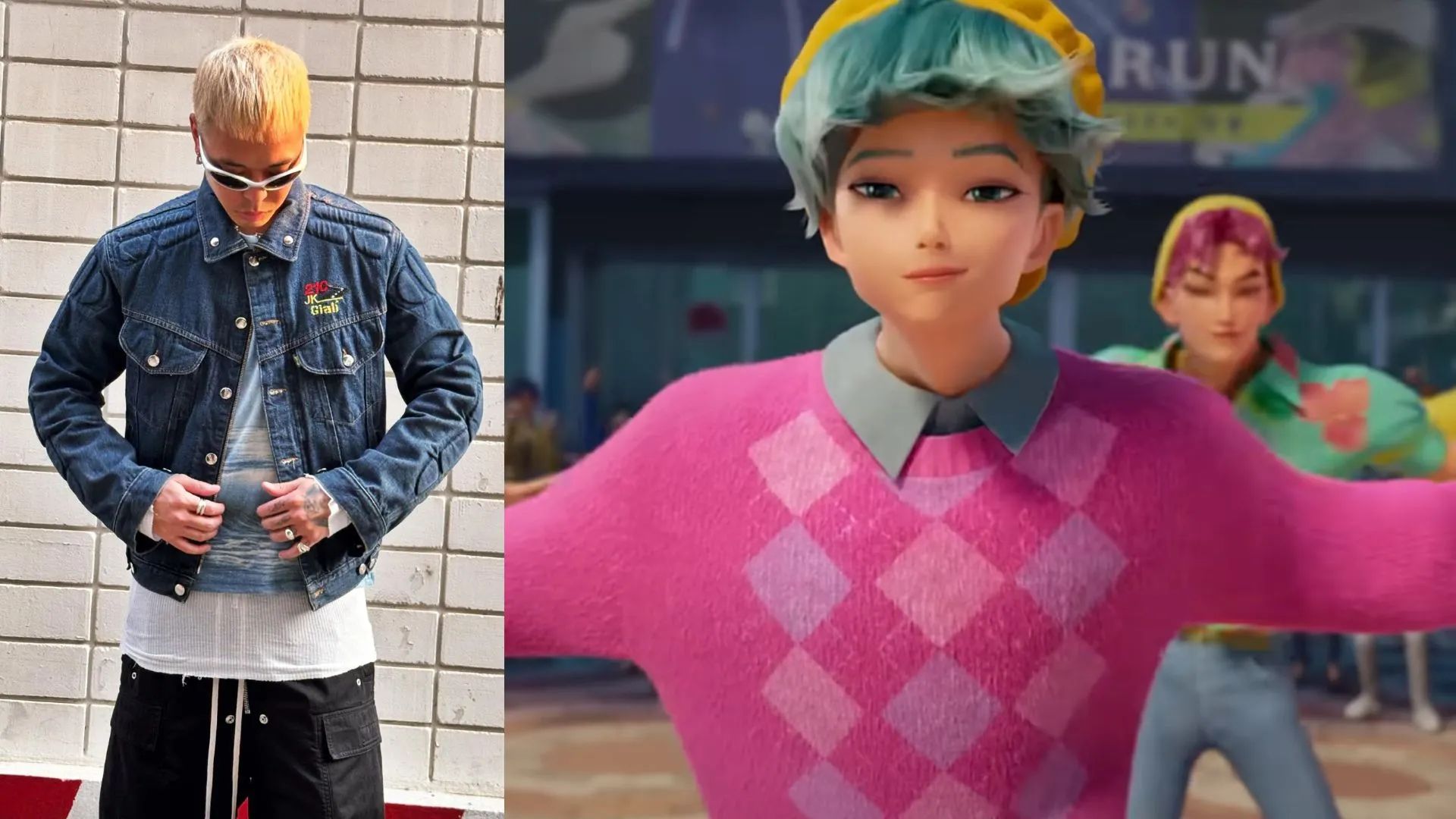 Danny Chung and Baby Saja from KPop Demon Hunters shown together in a split image featuring the singer and animated character.