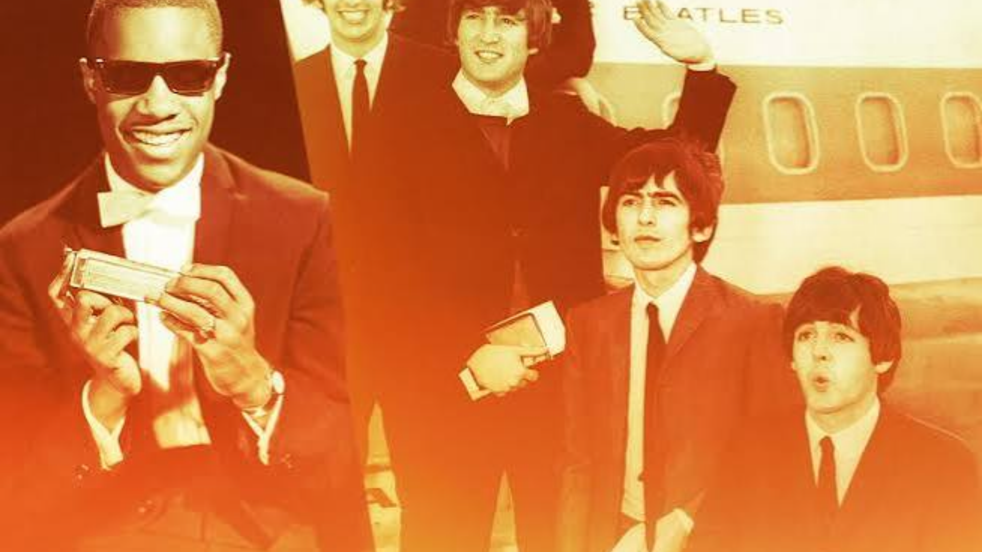 vintage photo showing stevie wonder and the beatles together during their famous we can work it out music connection moment