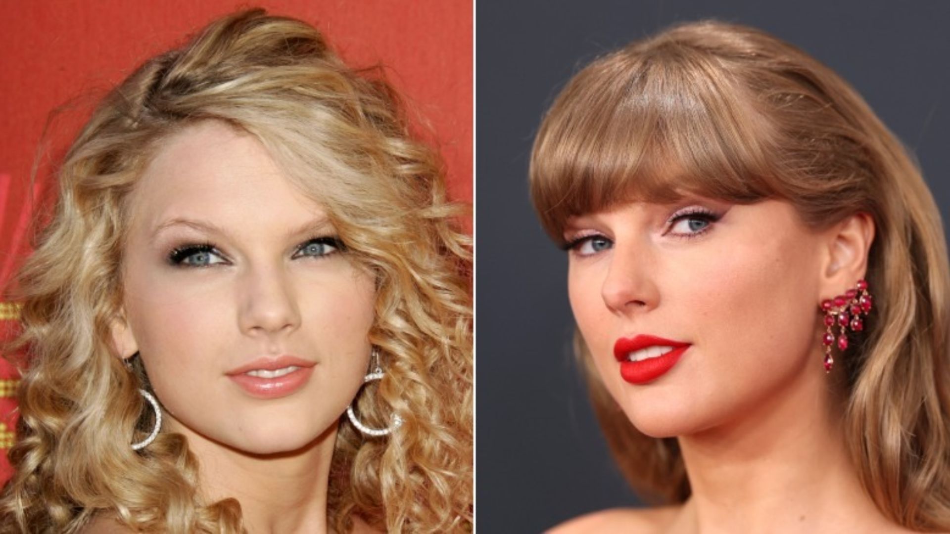 Taylor Swift before-and-after photos comparing her evolving style, hairstyles, makeup looks, and public appearances over the years.