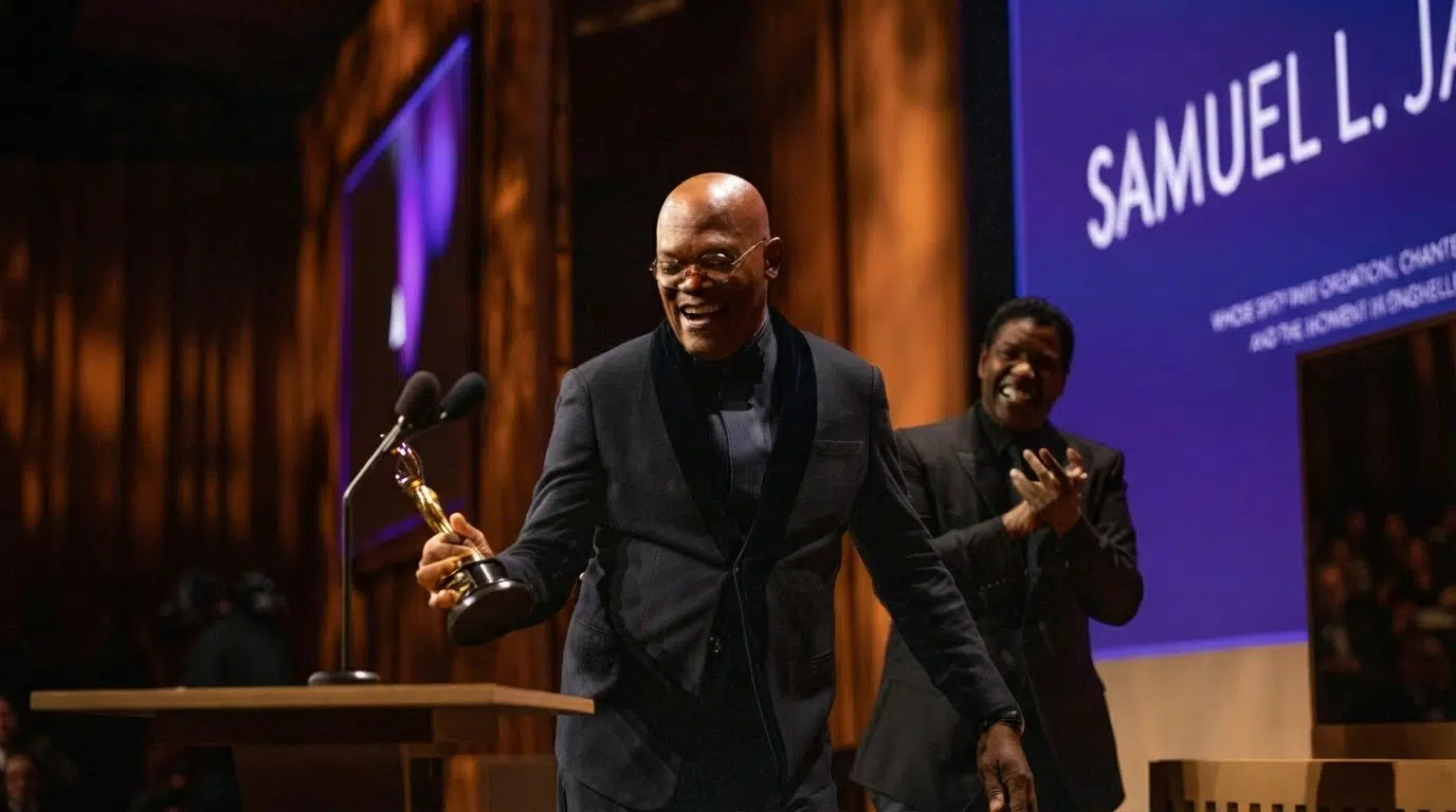 samuel l jackson accepting an award during his successful hollywood acting career journey
