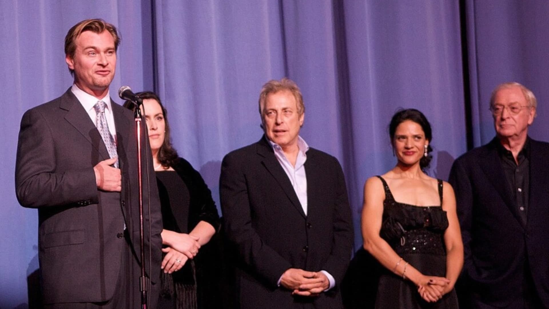 Christopher Nolan with the cast and crew of The Dark Knight at the European premiere in London