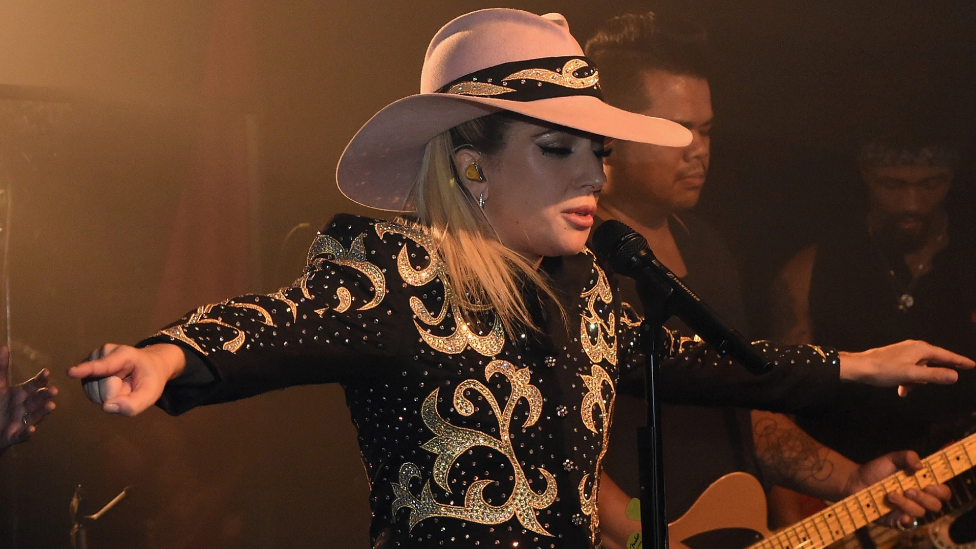 Lady Gaga performing on Saturday Night Live during the Tom Hanks episode