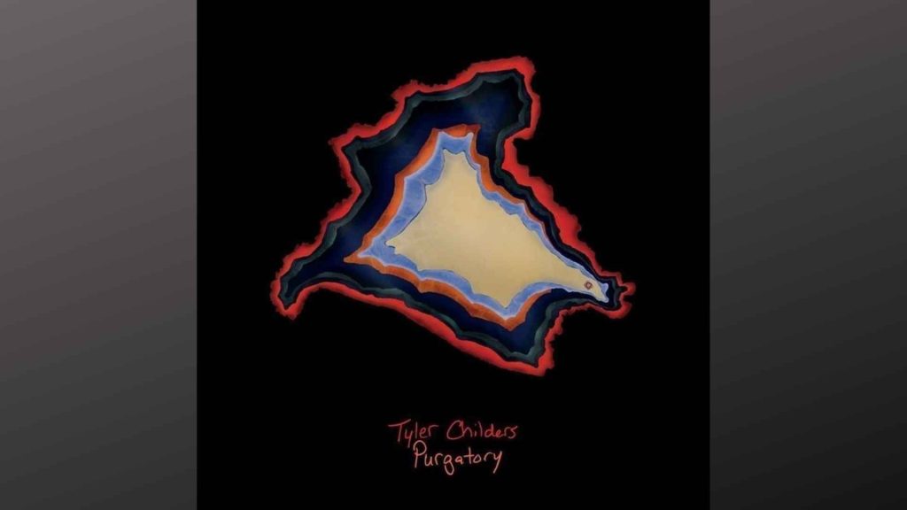 Tyler Childers Purgatory album cover, abstract layered shape in red, navy, and gold on black