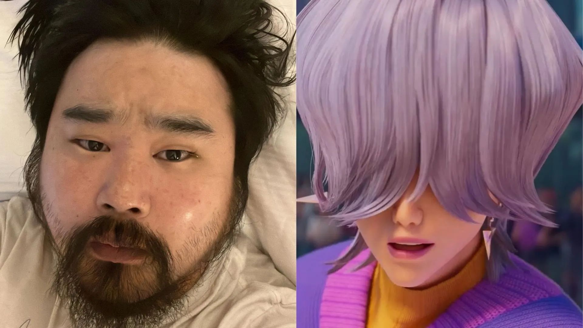 Alan Lee beside Mystery Saja from KPop Demon Hunters, whose singing voice is provided by Kevin Woo.