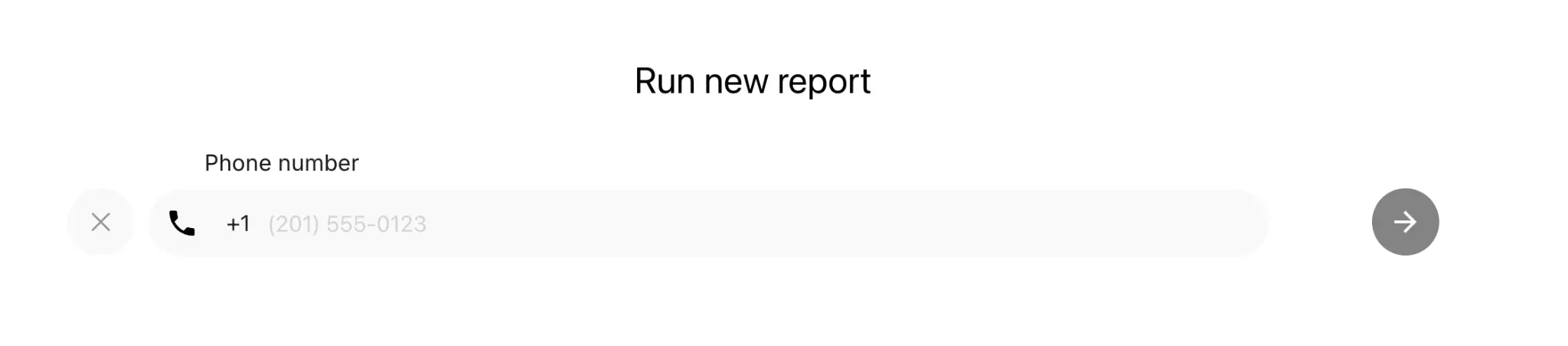 Phone number input field with country code and arrow button in minimal design interface