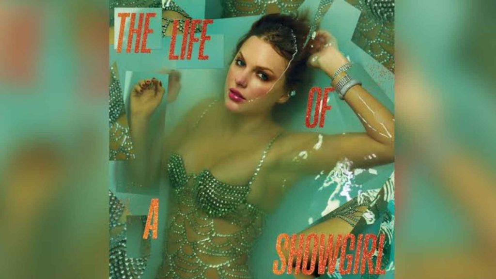 Taylor Swift The Life of a Showgirl album cover with singer in a glittering outfit