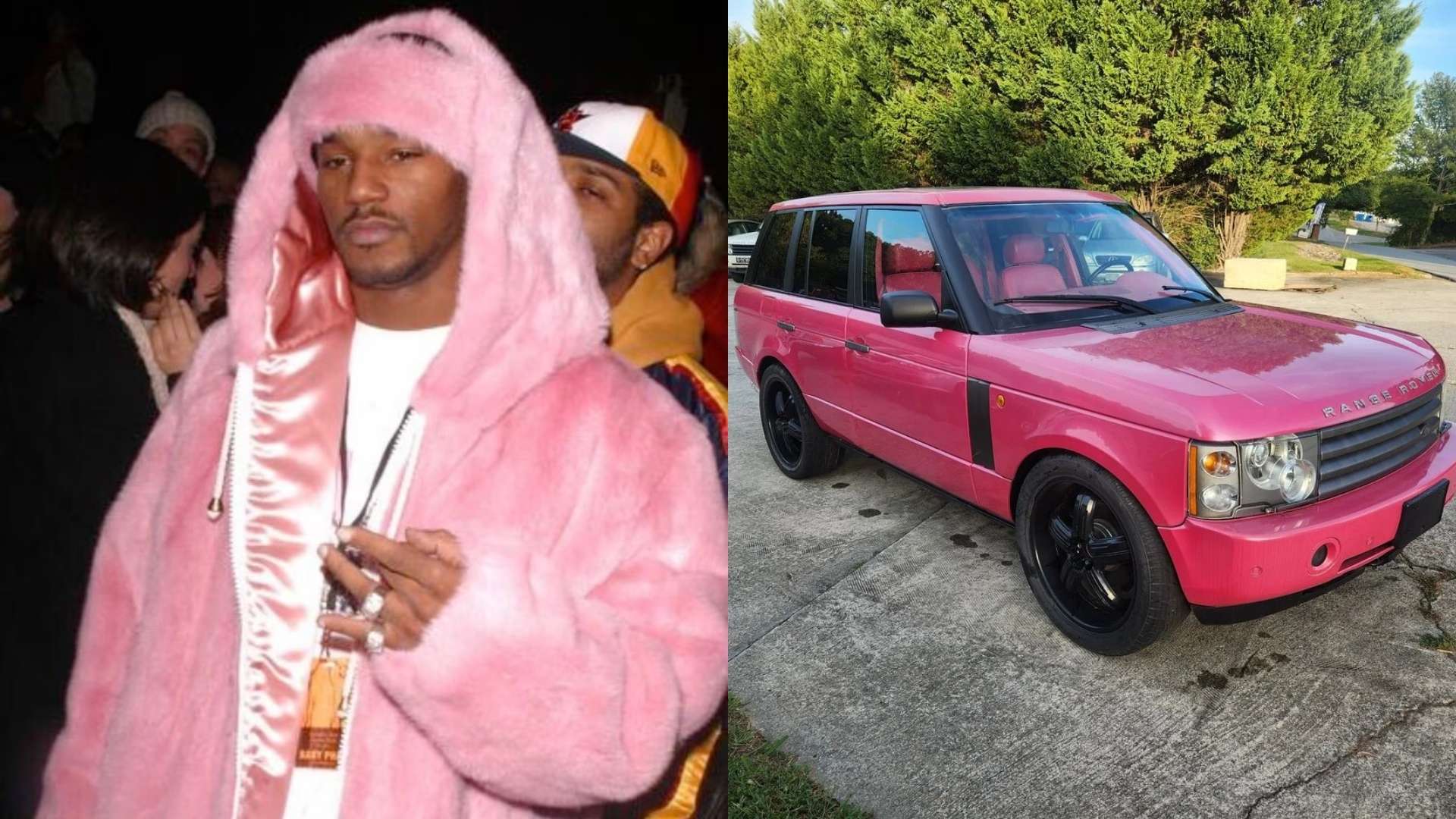 Cam'ron alongside his legendary, custom-painted pink 2003 Land Rover Range Rover.