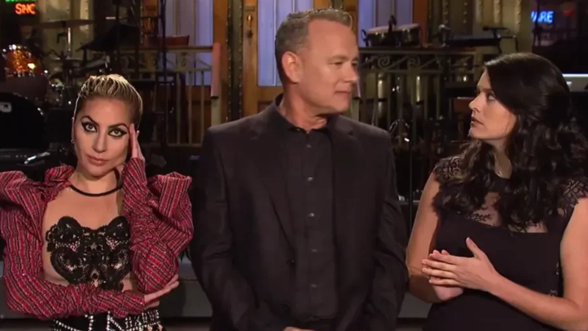 Tom Hanks and Lady Gaga together in a Saturday Night Live promotional segment