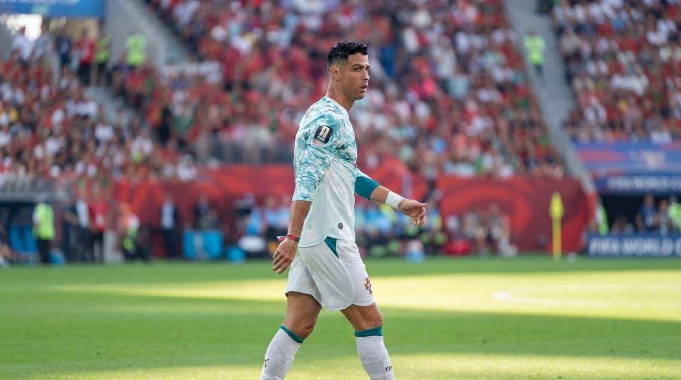 Cristiano Ronaldo walking on the football pitch during a Portugal match