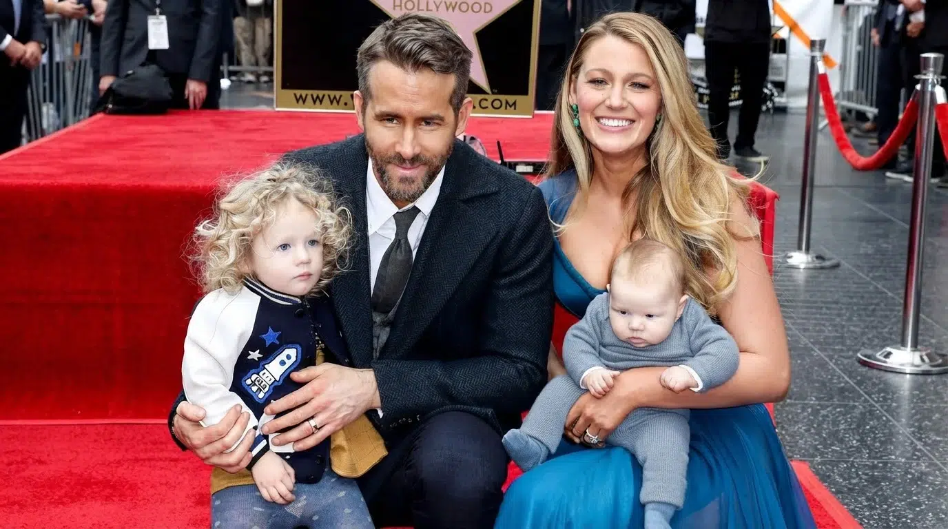 ryan reynolds and blake lively with daughters james and inez at his hollywood walk of fame ceremony