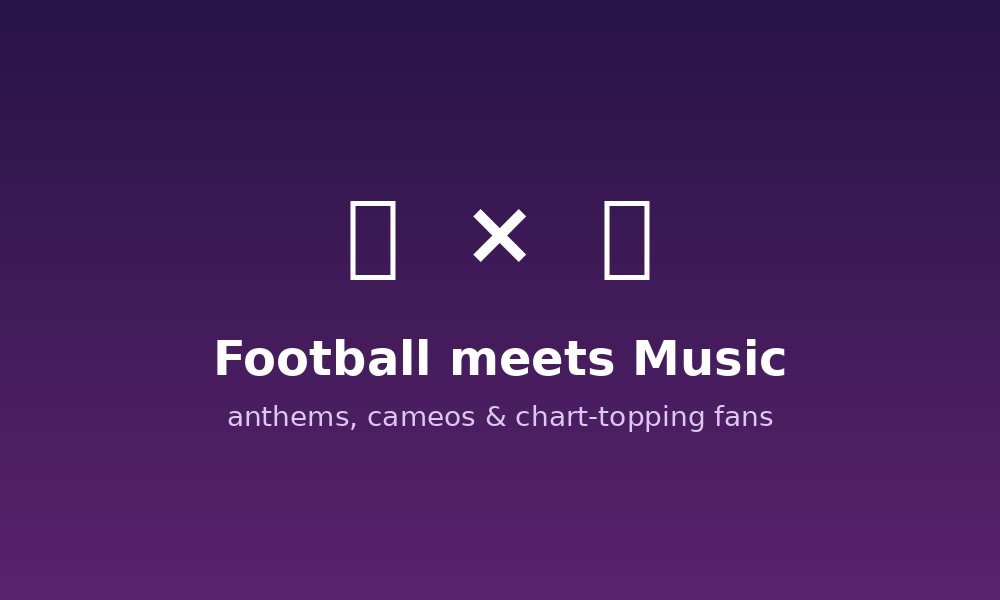 Purple gradient background with text "Football meets Music" and placeholder symbols